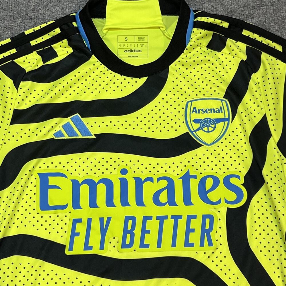 Arsenal Jersey Mens Small Yellow Away Soccer Saka 7 Emirates Adidas Slim Fit - Picture 4 of 10